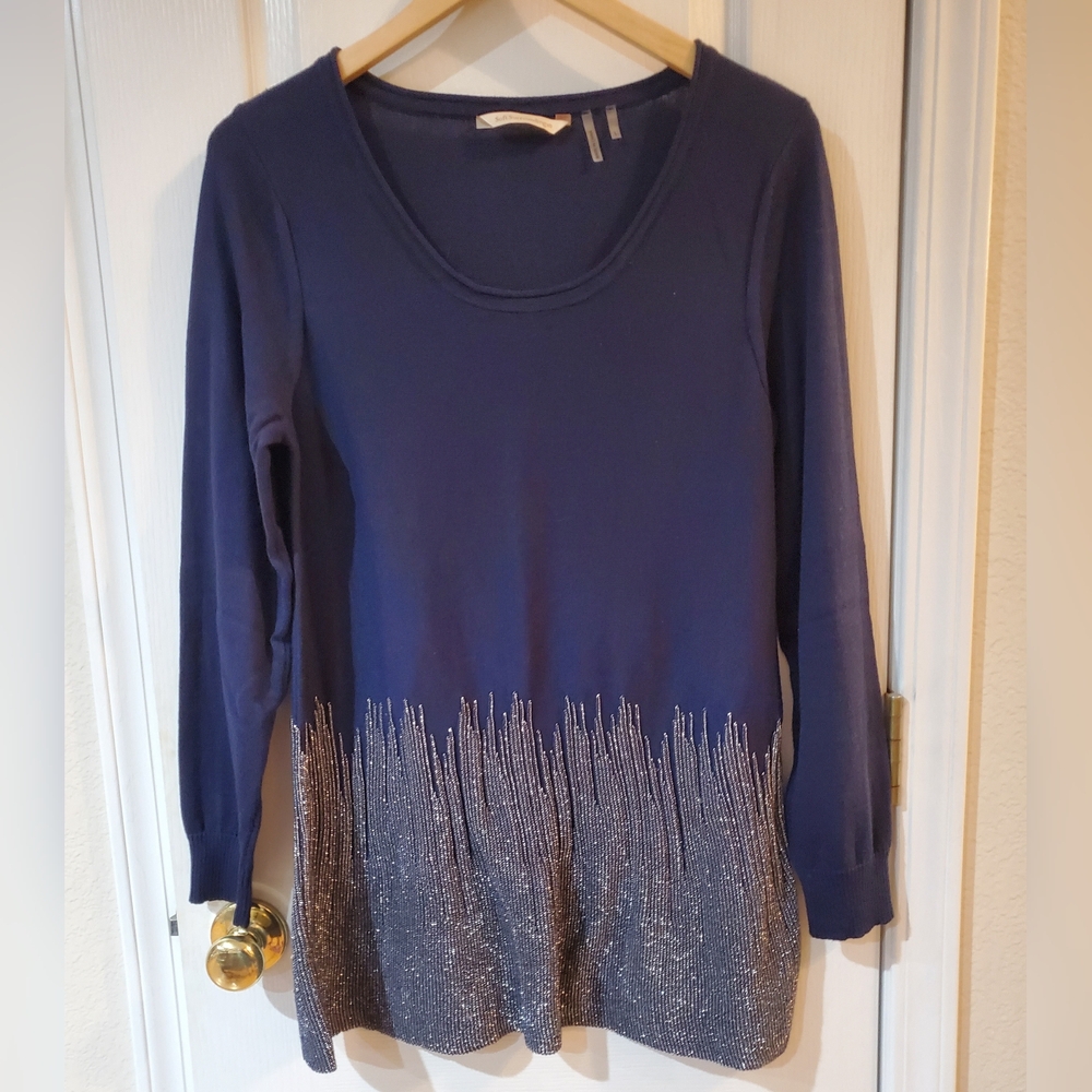 Soft Surrounding Women's Navy & Silver Metalic Sweater Sz L